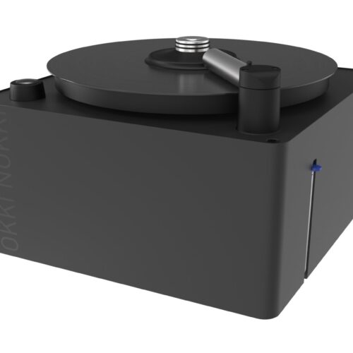 Schwarze Schallplatten-Reinigungsmaschine mit seitlichem Knopf