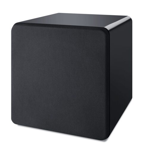 speakercraft hrsi 10 subwoofer schwarz Schwarzer Subwoofer-Lautsprecher auf weißem Hintergrund