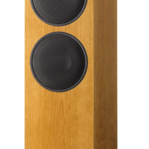 Holzlautsprecher mit schwarzem Gitter