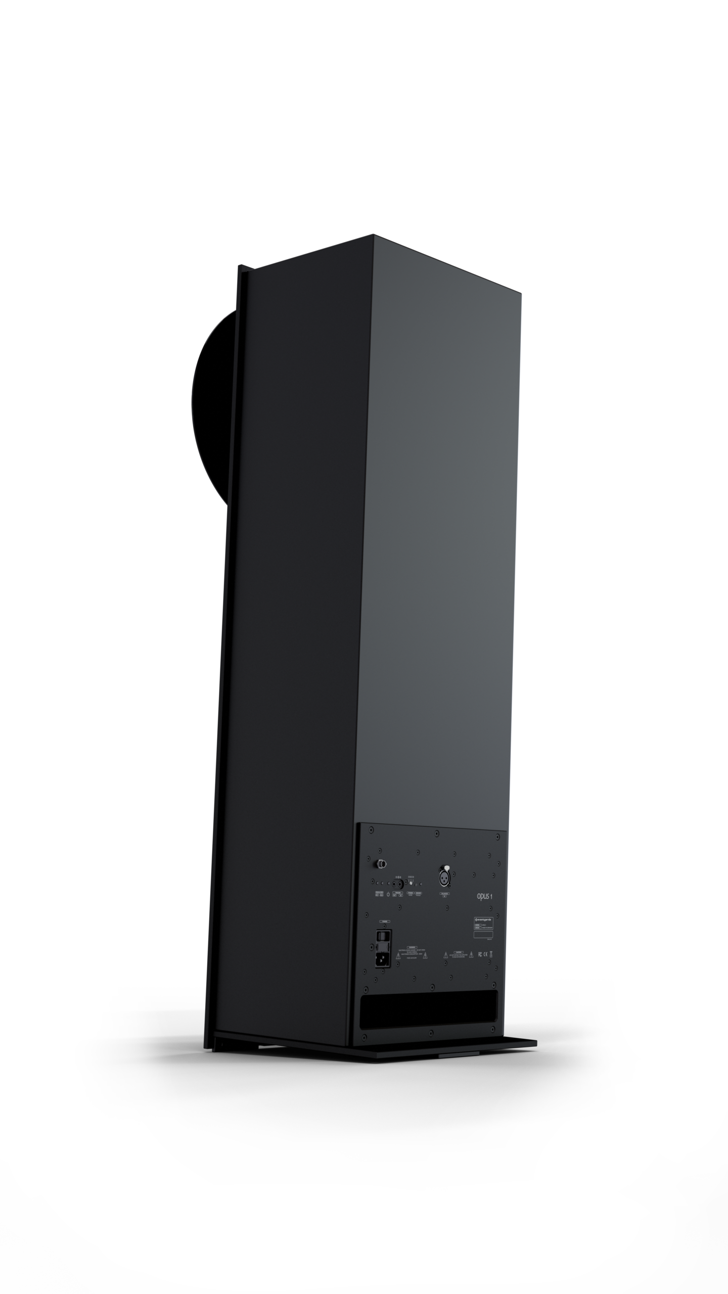 avantgarde acoustic opus 1 Schwarzer Subwoofer mit Anschlüssen